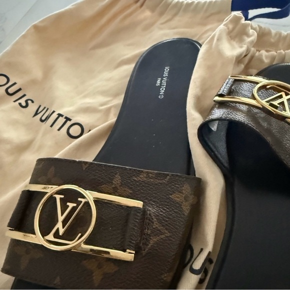 Louis Vuitton Monogram Slide Mules with Gold LV Accent - Picture 2 of 3